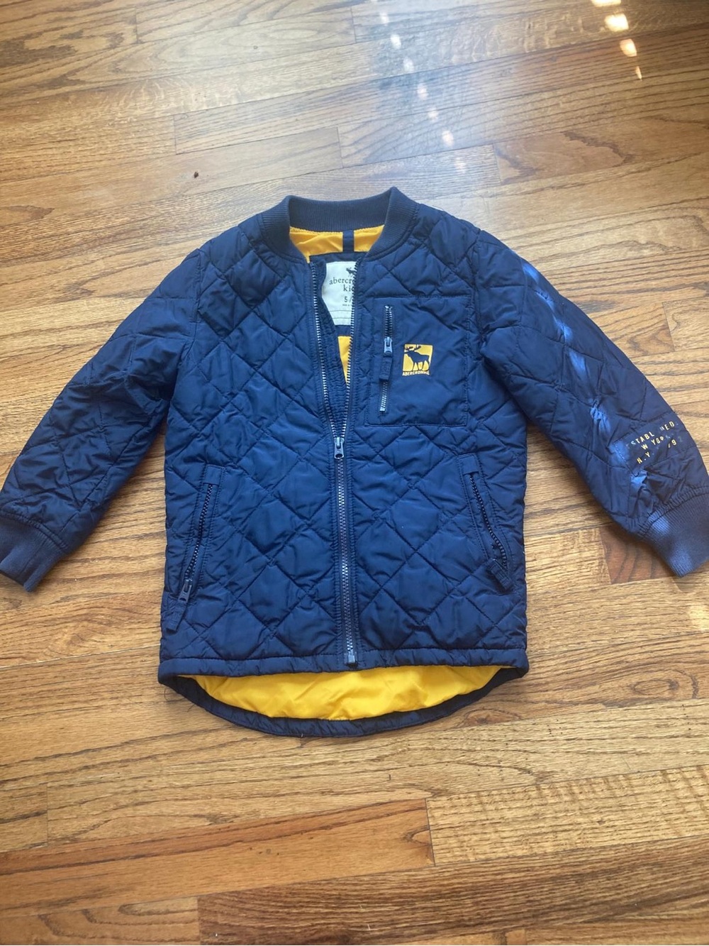 abercrombie kids Navy Quilted Puffer Jacket with Yellow Lining